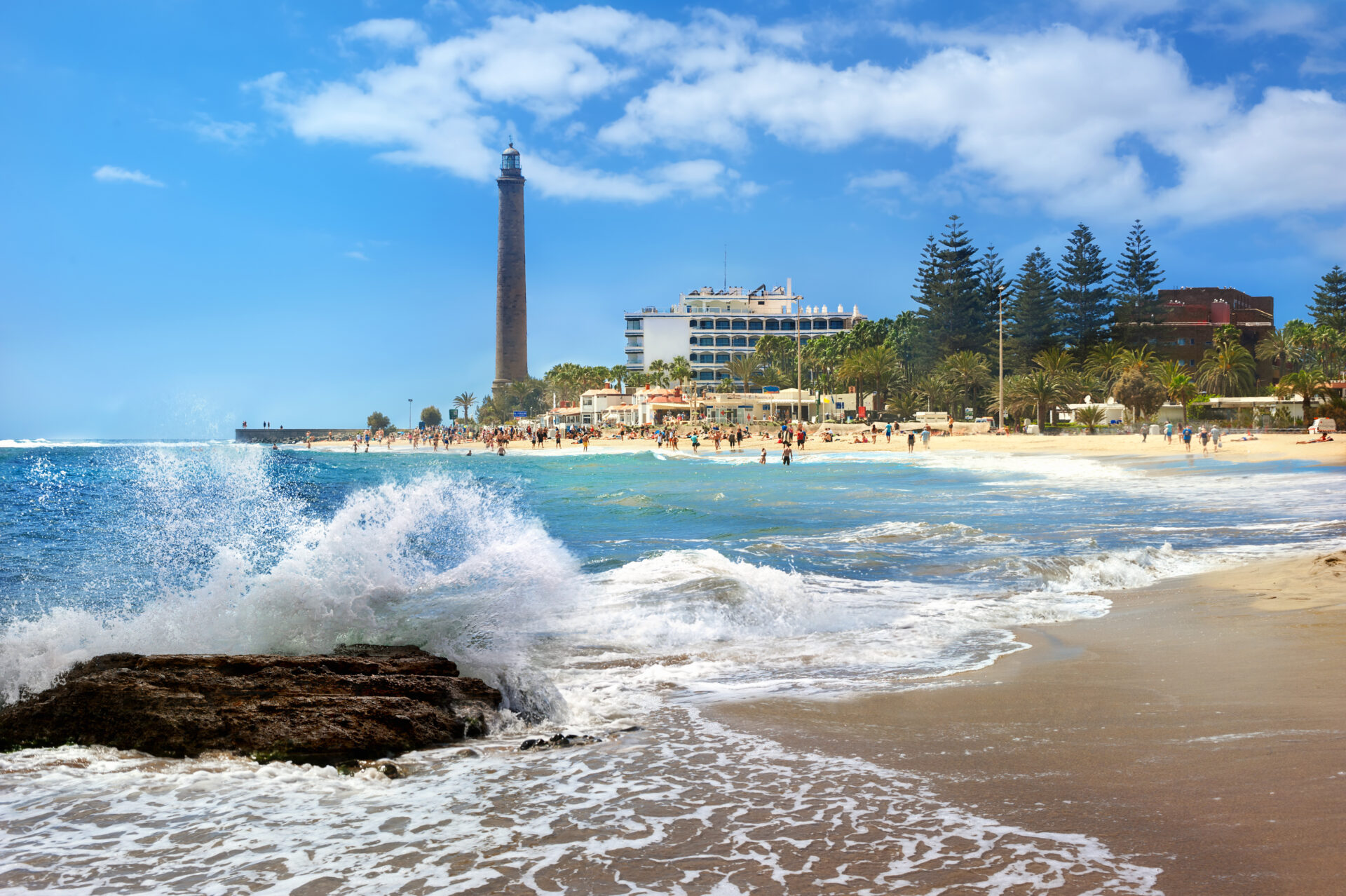 Beach and lighthouse of Maspalomas. Gran Canaria, Canary Islands