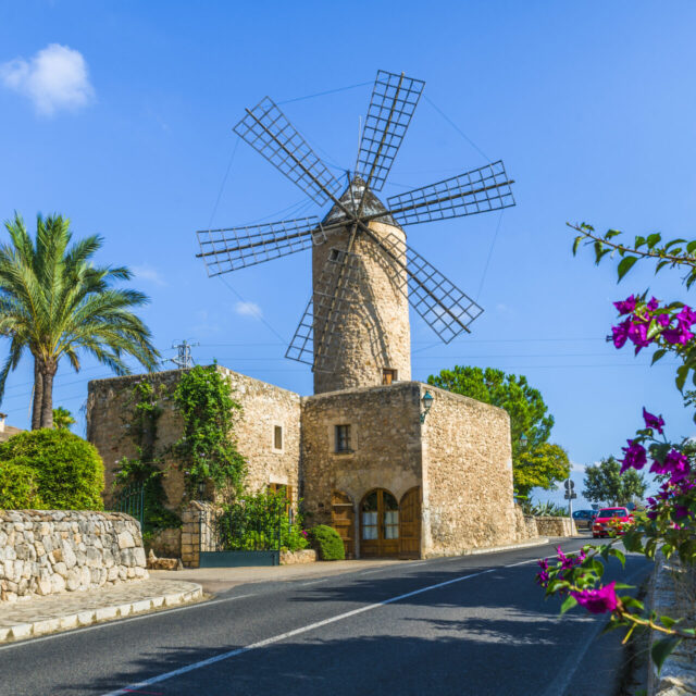 Medieval windmill in Palma Mallorca, Balearic island, Spain