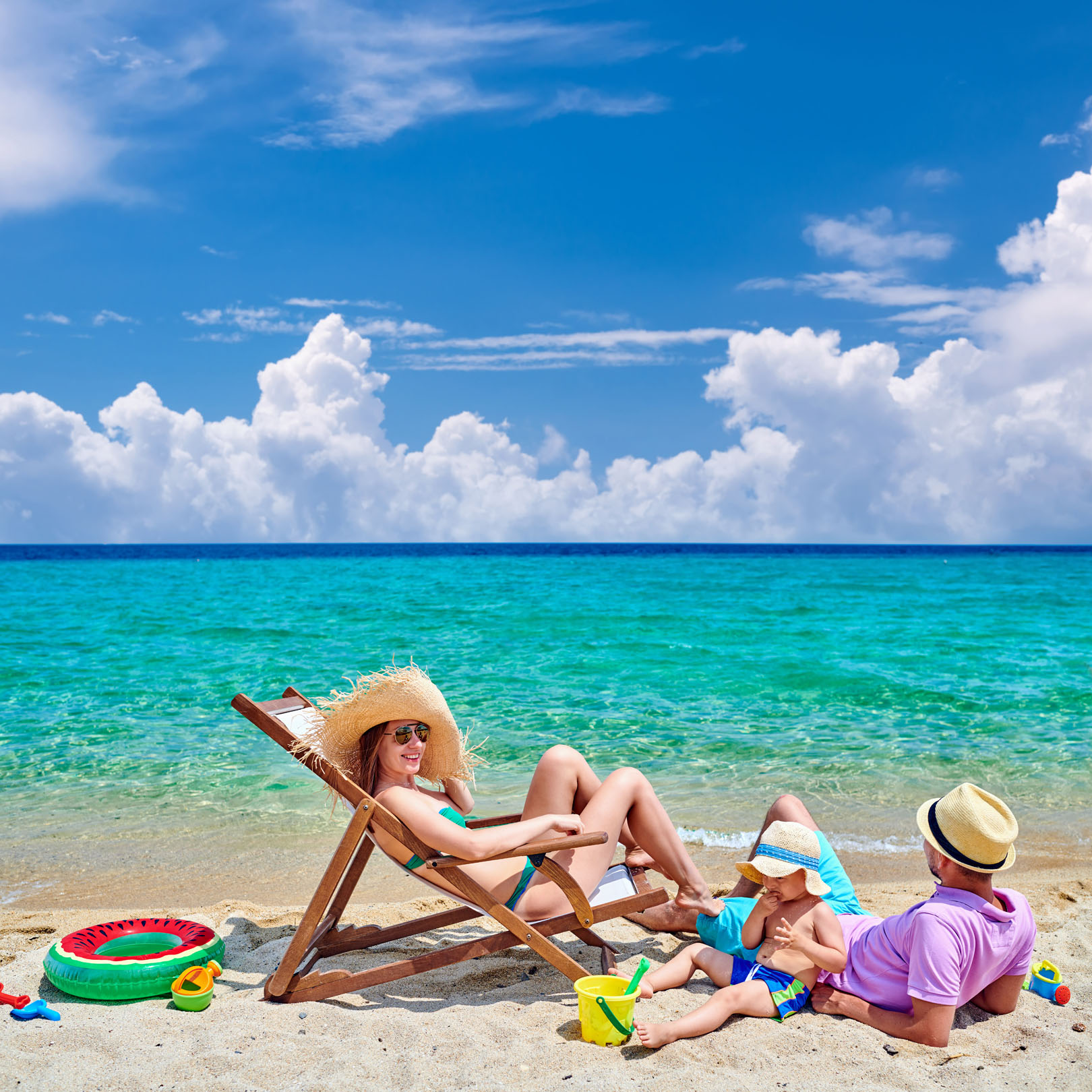 amily on beach in Greece