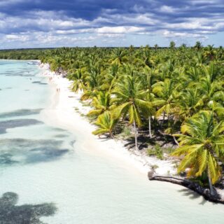Aerial of a wonderful exotic tropical caribbean beach, Saona, Dominican Republic