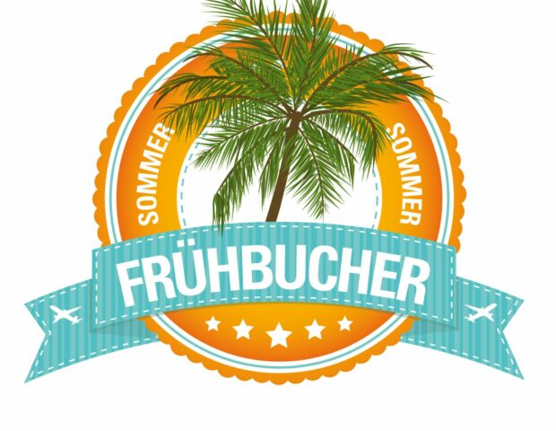Frühbucher Logo mit Palme