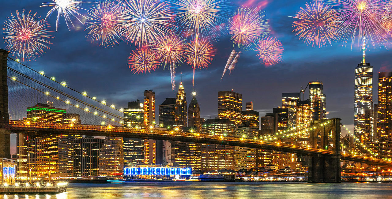 Weihnachten in New York, Skyline mit Feuerwerk