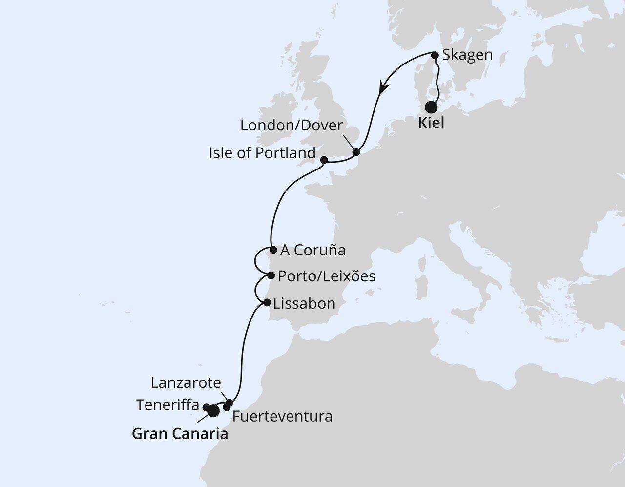 AIDAbella von Kiel nach Gran Canaria