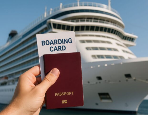 Bording Karte und Pass, Kreuzfahrtschiff