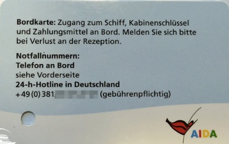 Bordkarte AIDA