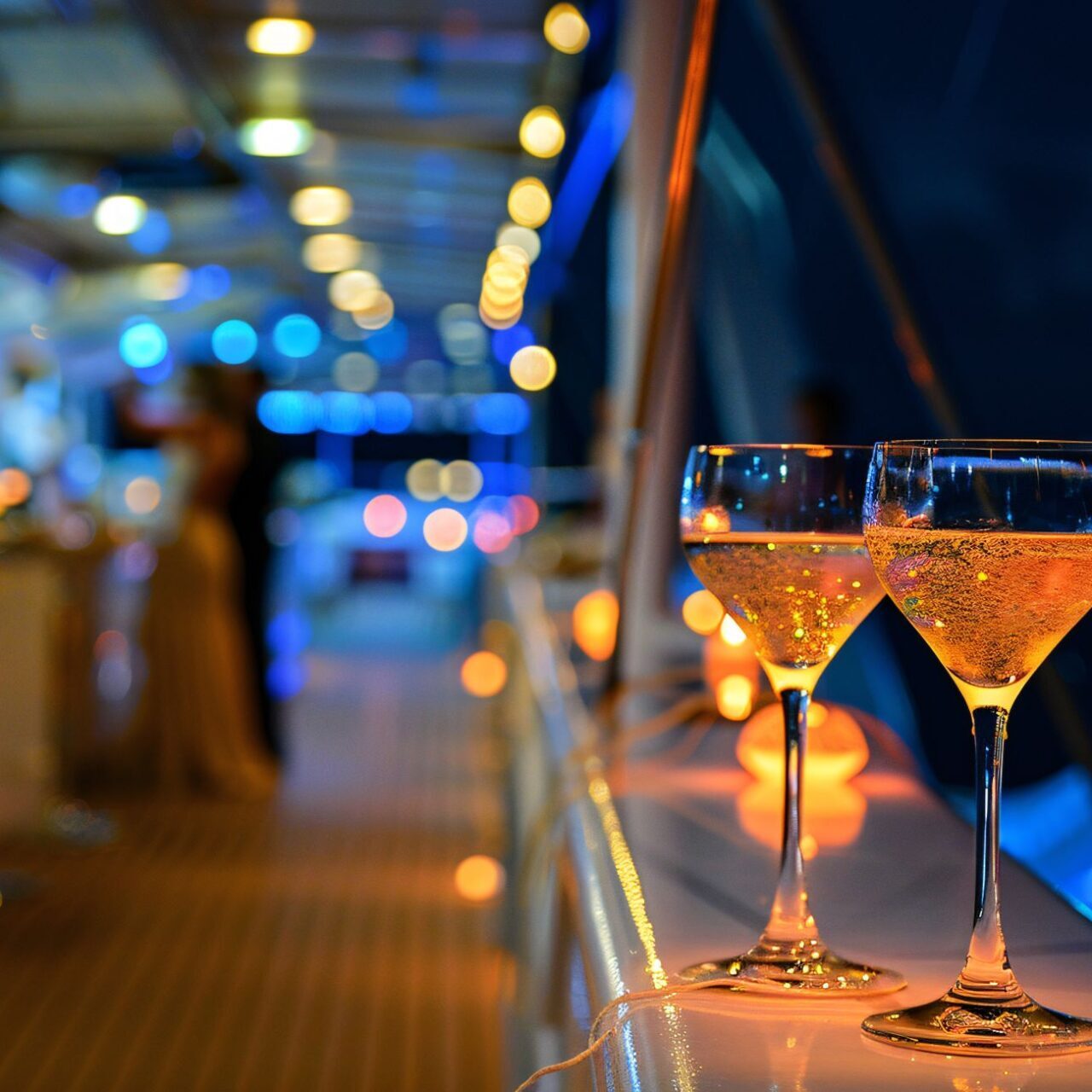 Cocktailgläser auf Reling von Kreuzfahrtschiff