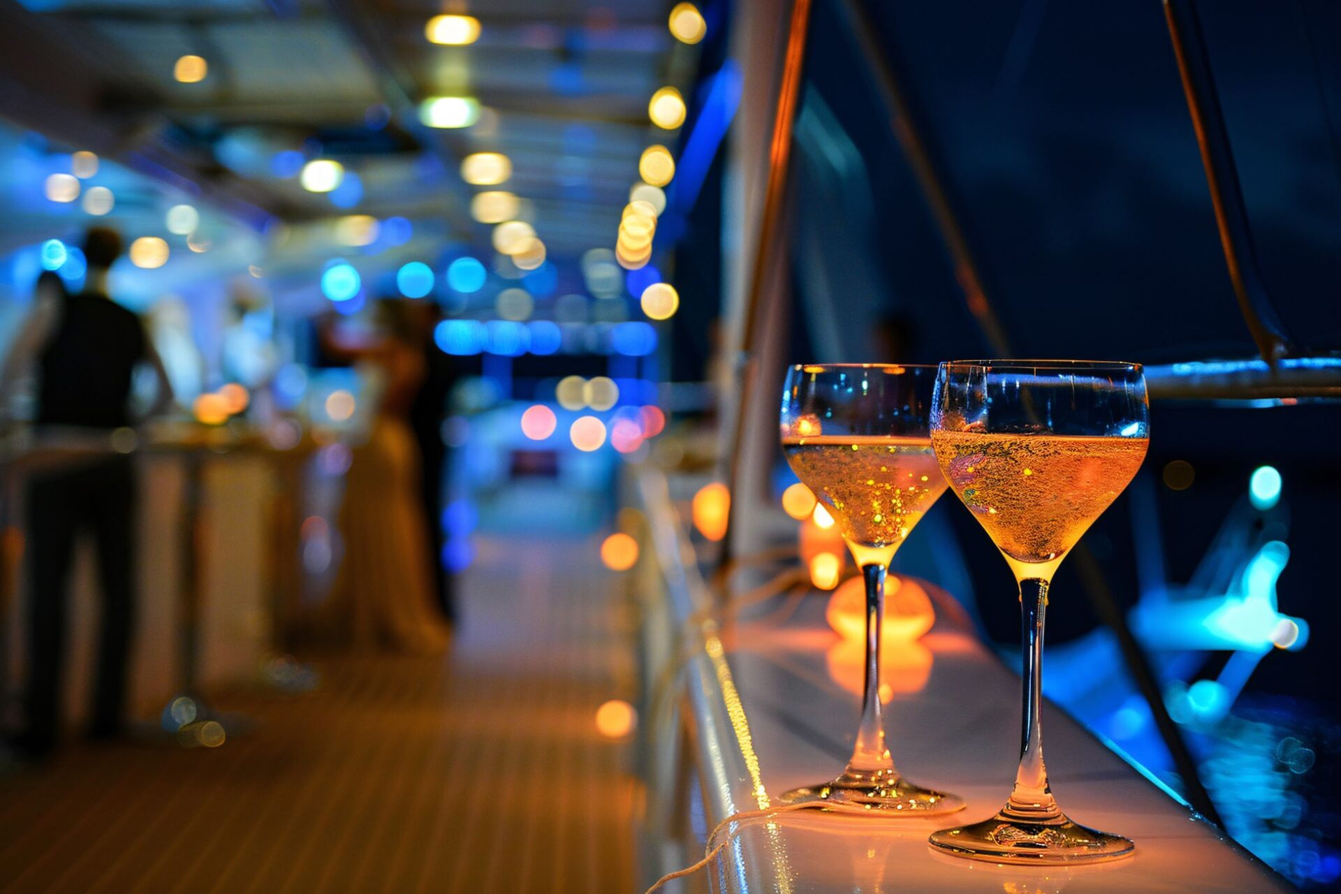 Cocktailgläser auf Reling von Kreuzfahrtschiff