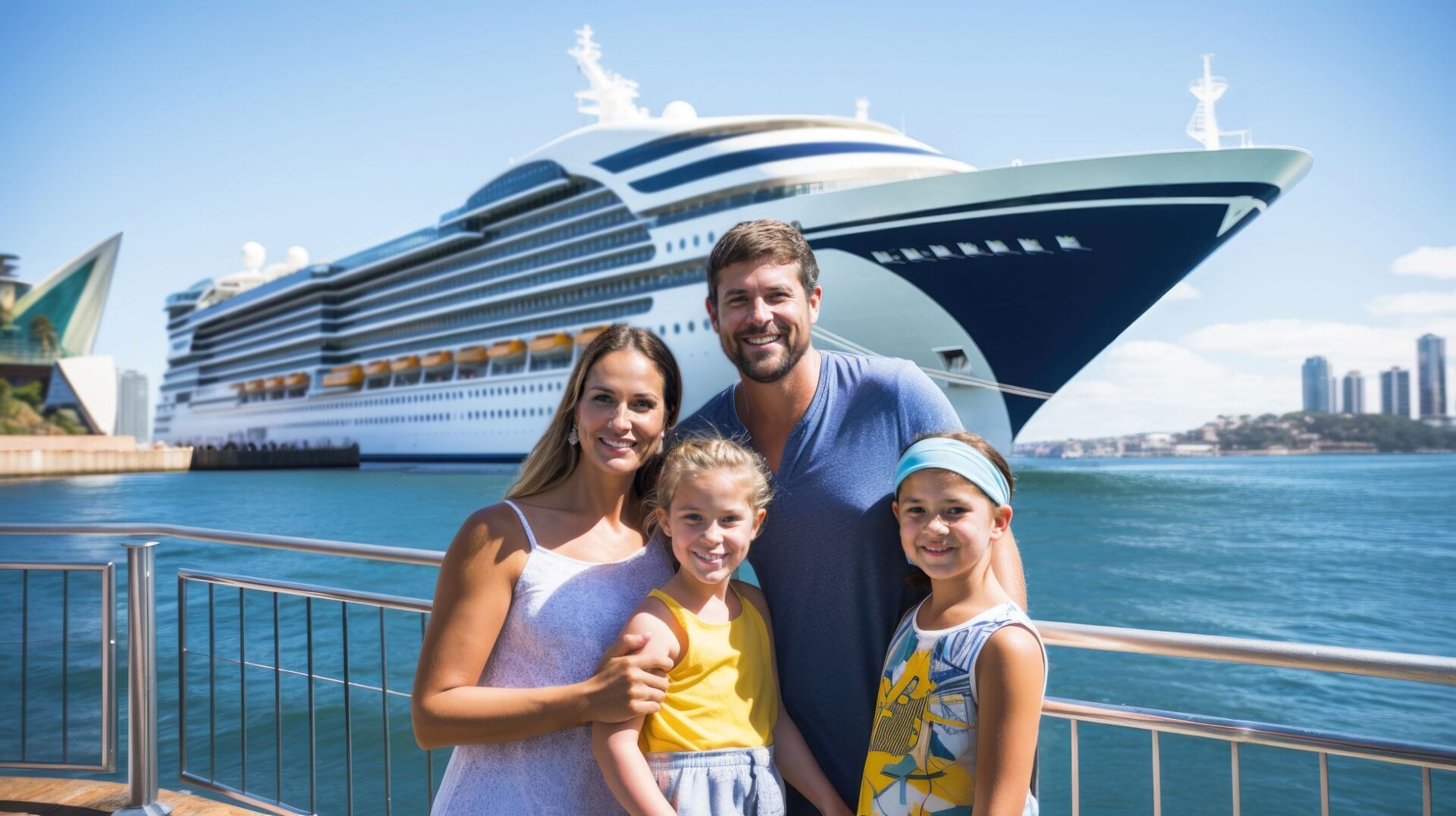 Familie auf Landgang während Kreuzfahrt