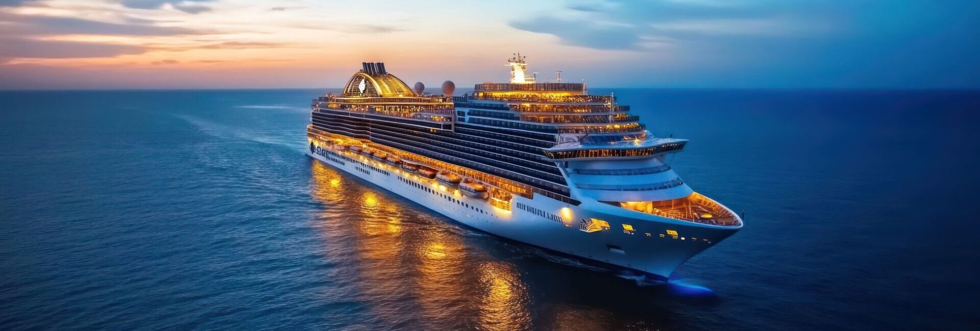 Kreuzfahrtschiff am Abend auf Meer